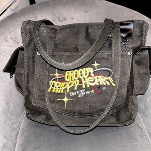Trendy denim pattern casual travel shoulder bag.